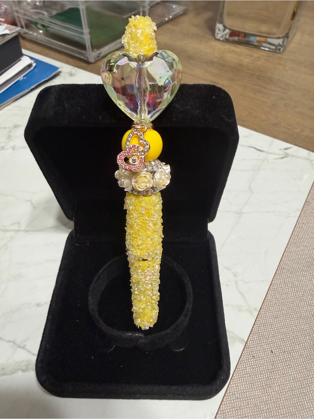 Yellow Crystal Heart Pendant Charm Pen